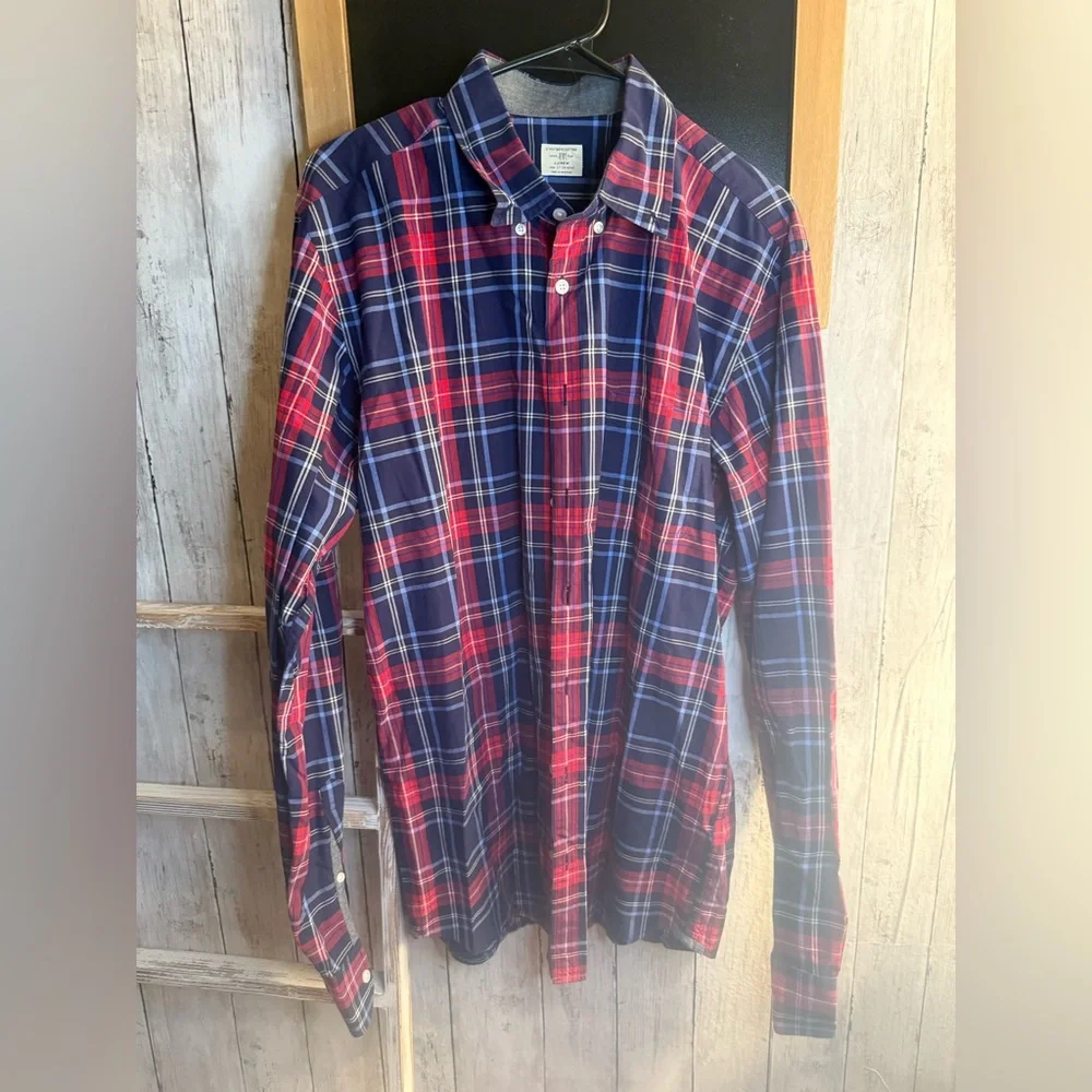 J.Crew Classic Fit Men's Size LT Tall Plaid 100's 2-Ply Cotton L/S Casual Shirt